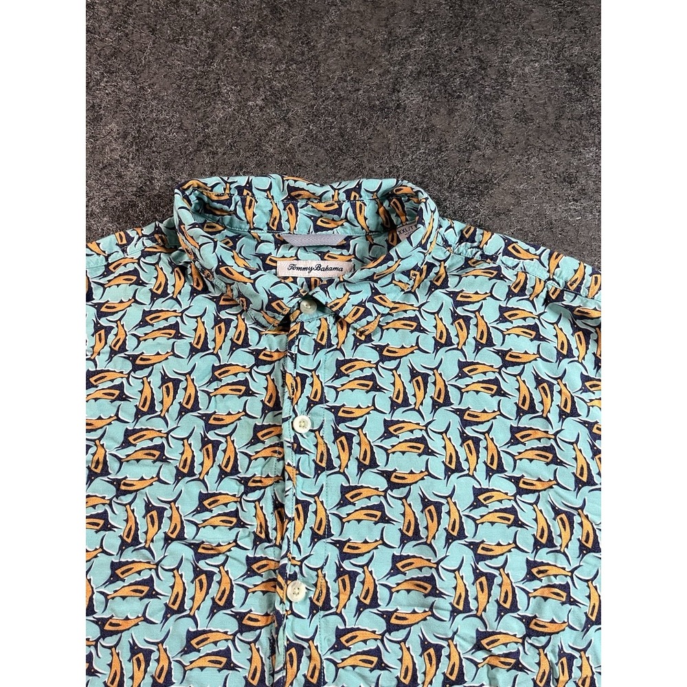 Tommy Bahama Blue Yellow Fish Print Casual Button-Down Shirt